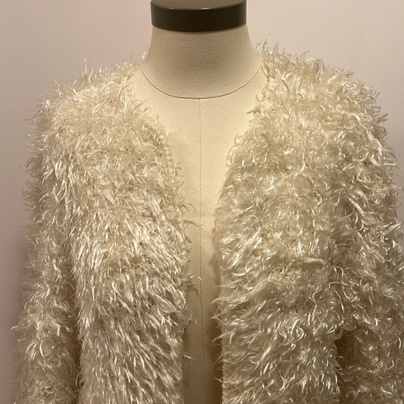 Side effects LA 90’s Glam Creamy White Fuzzy Sweater Jacket Women’s Medium - Picture 2 of 11